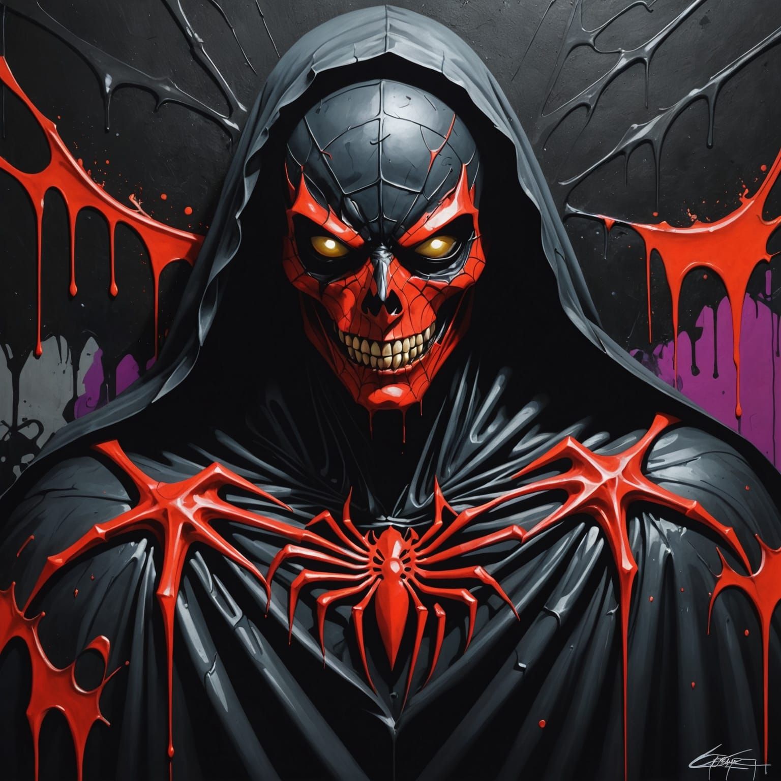 Spider-Vampire in Dark Sheets: Graffiti Splash Art