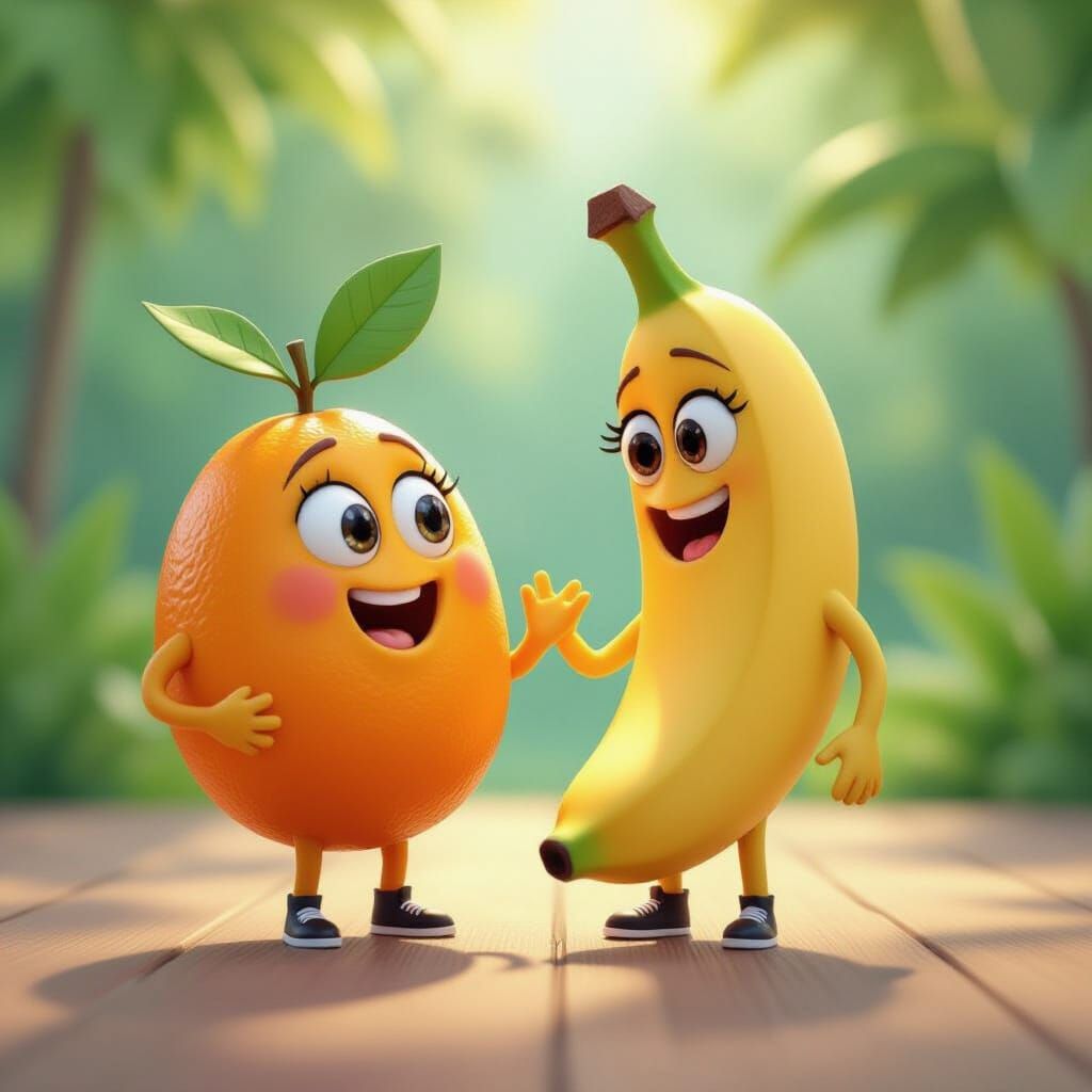 Chatty Fruits: Whimsical Banana and Orange Conversation