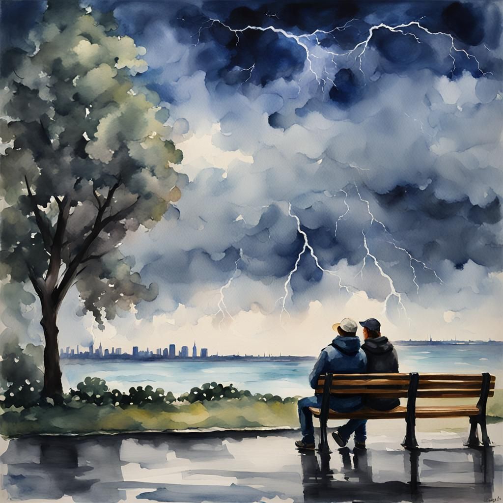 Stormy Seascape in Watercolor Gouache Style