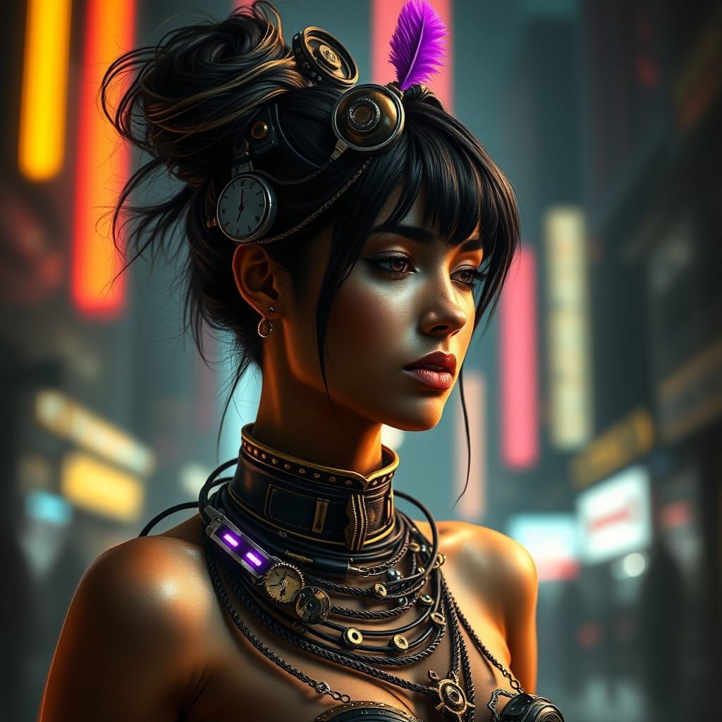 Cyberpunk Indian Woman in Futuristic Cityscape