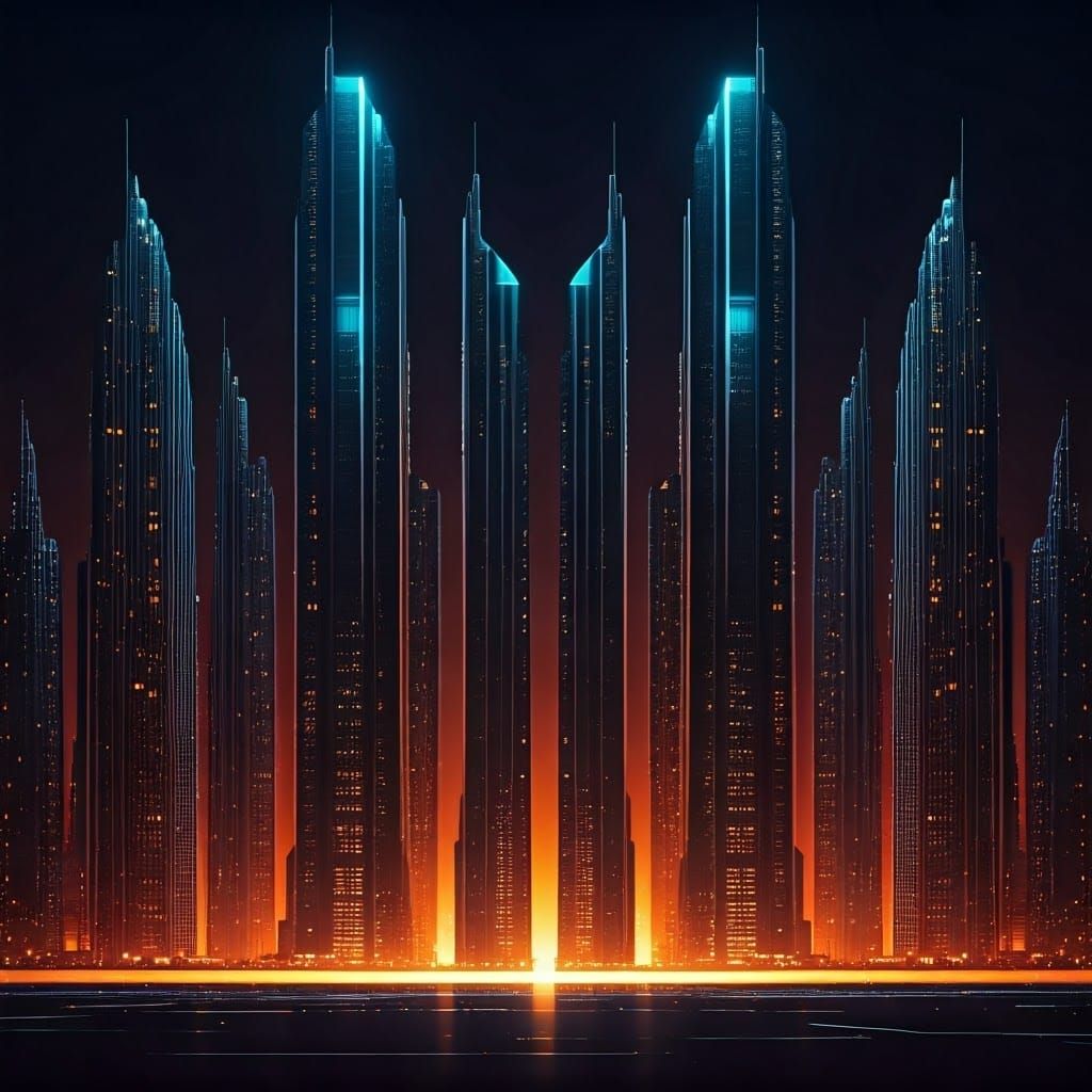 Futuristic Cityscape in Screen Print Style