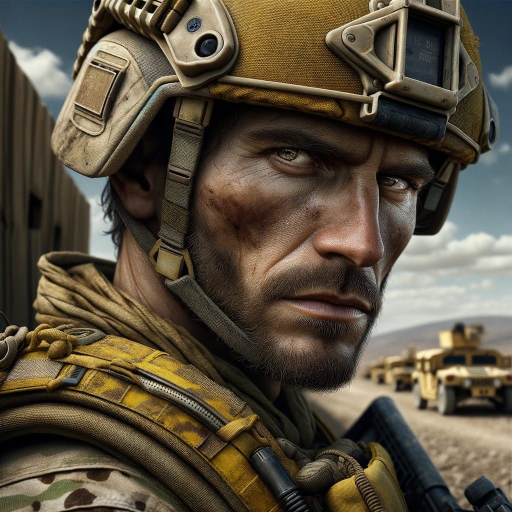Gritty Soldier Portrait in Classic Illustration Style