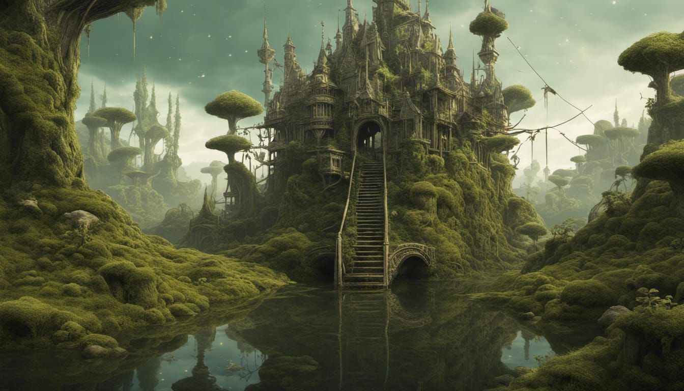 Mossy Suspension Bridge in Fantasy Swamp