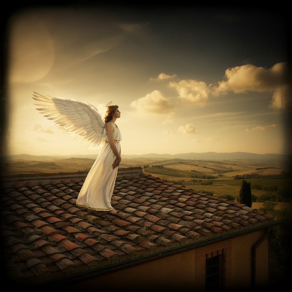 Italian Angel on Rooftop at Sunset