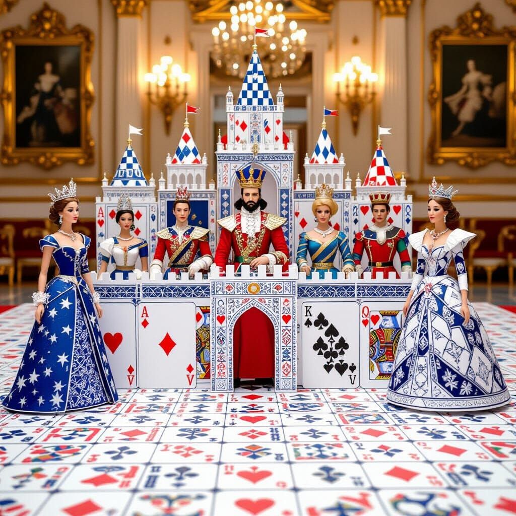 Royal Court Made of Playing Card Suits and Patterns