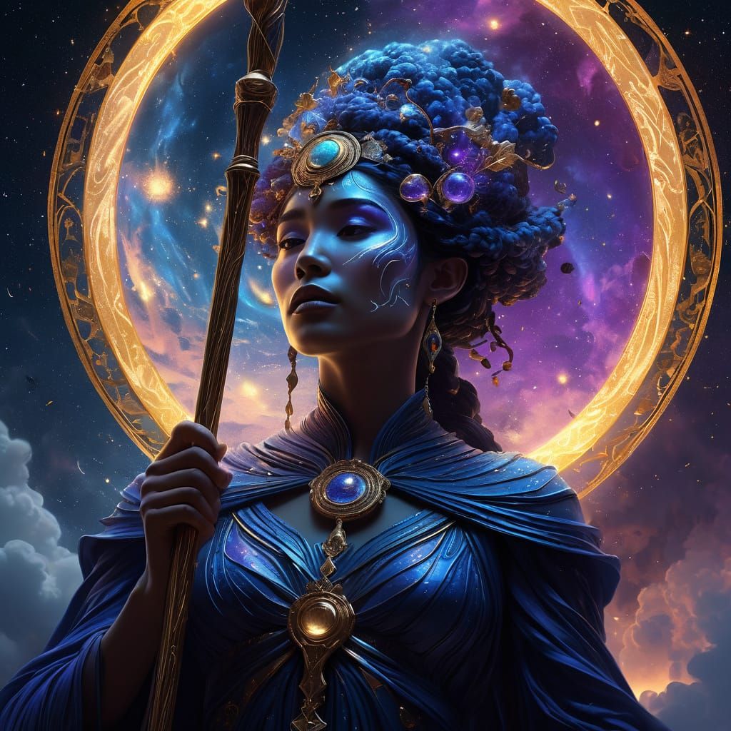 Goddess Emerges from Nebula in Art Nouveau Style