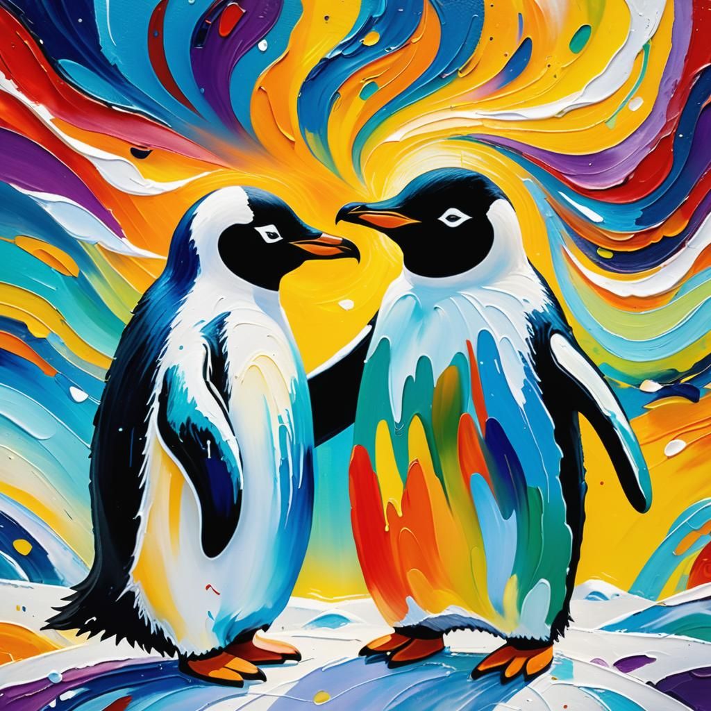Eskimo and Penguin Friends in Abstract Expressionism
