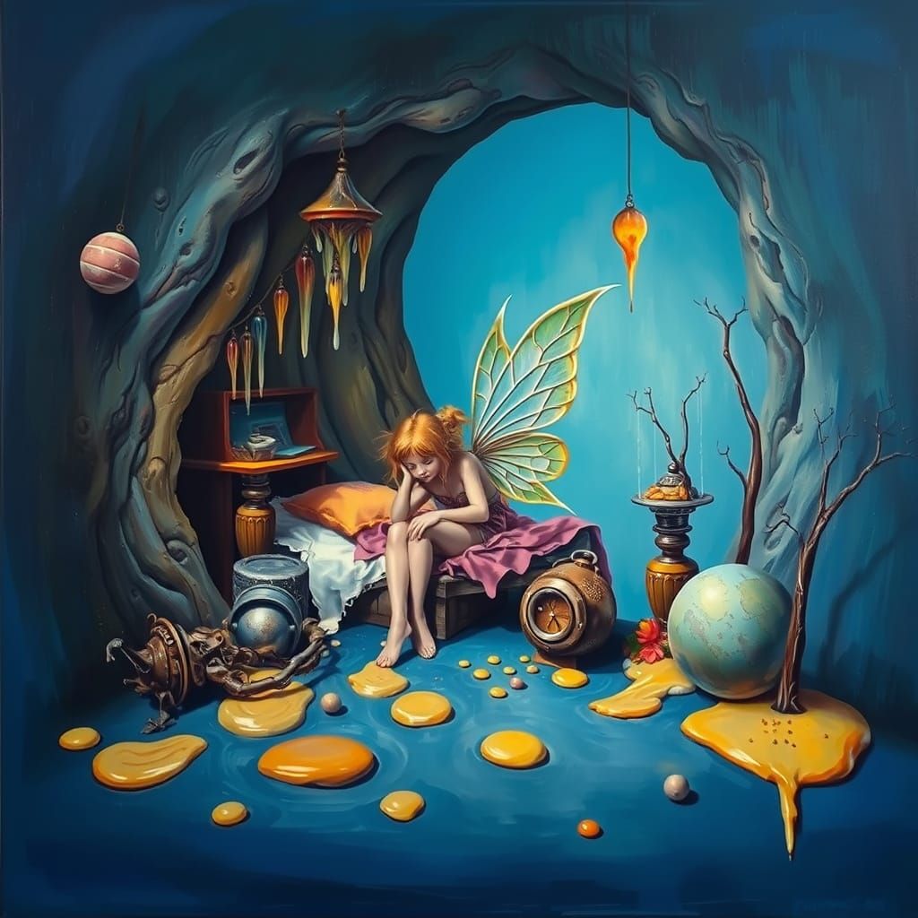 Dreamlike Fairy Den in Surreal Oil Painting Style