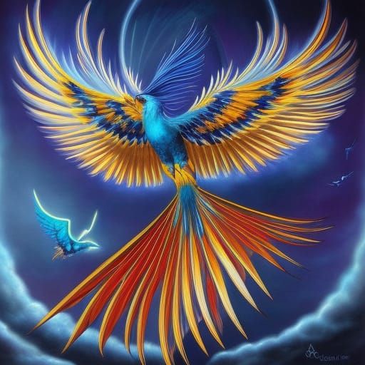 Majestic Phoenix Bird in Fantasy Landscape
