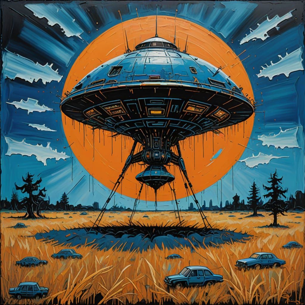 Retro-Futuristic Flying Saucer Crash in a Golden Desert Land...