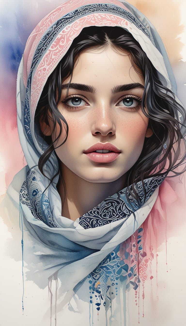 Dreamy Middle Eastern Watercolour Portrait