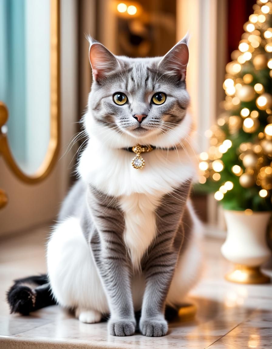 Elegant Cat Celebrates the New Year