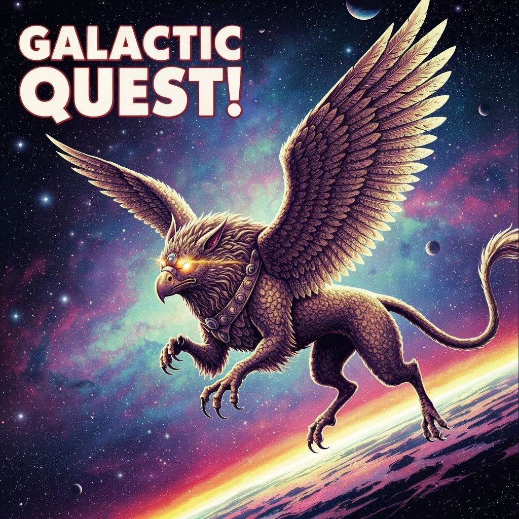 Majestic Griffin Soars Through Psychedelic Nebula