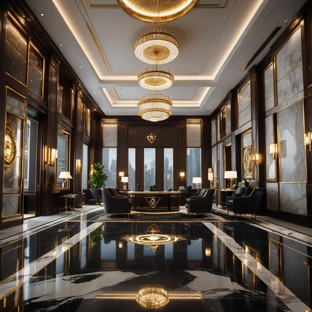 Luxurious Office with Company Logo in 3D Graphics