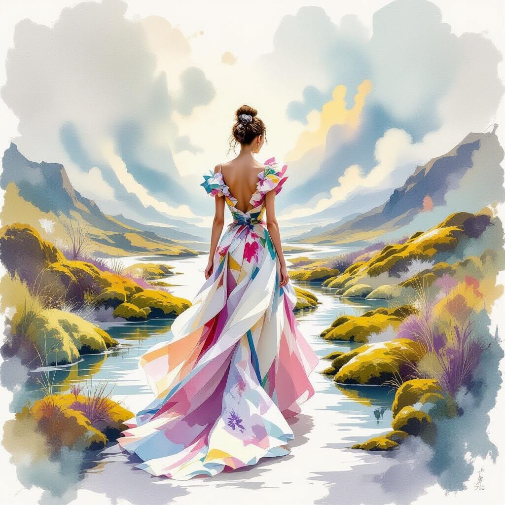 Fashionista on Scandinavian Catwalk in Impressionist Style