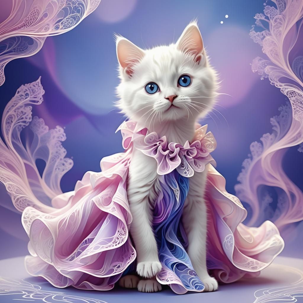 Kitten Models Pink Gown: Abstract Digital Art
