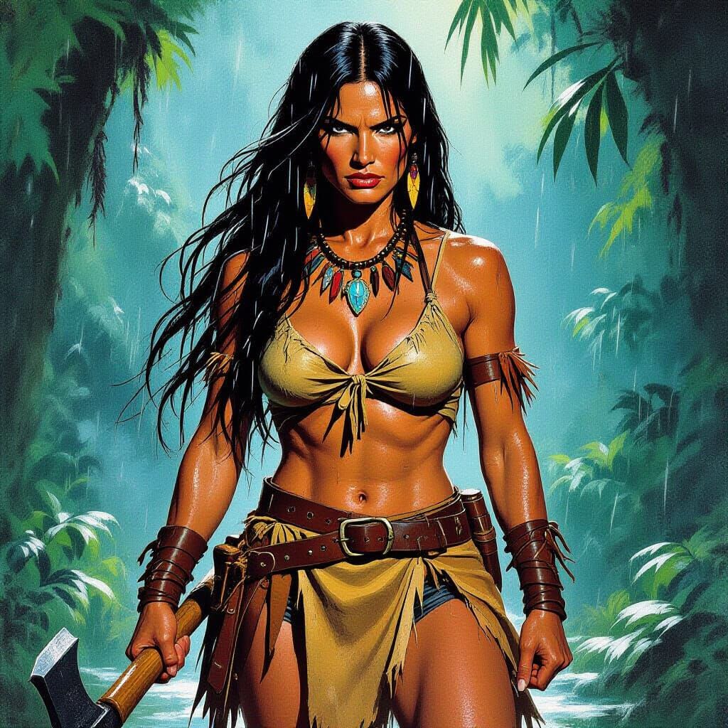 Fierce Woman in Jungle, 1950s Paperback Cover Art