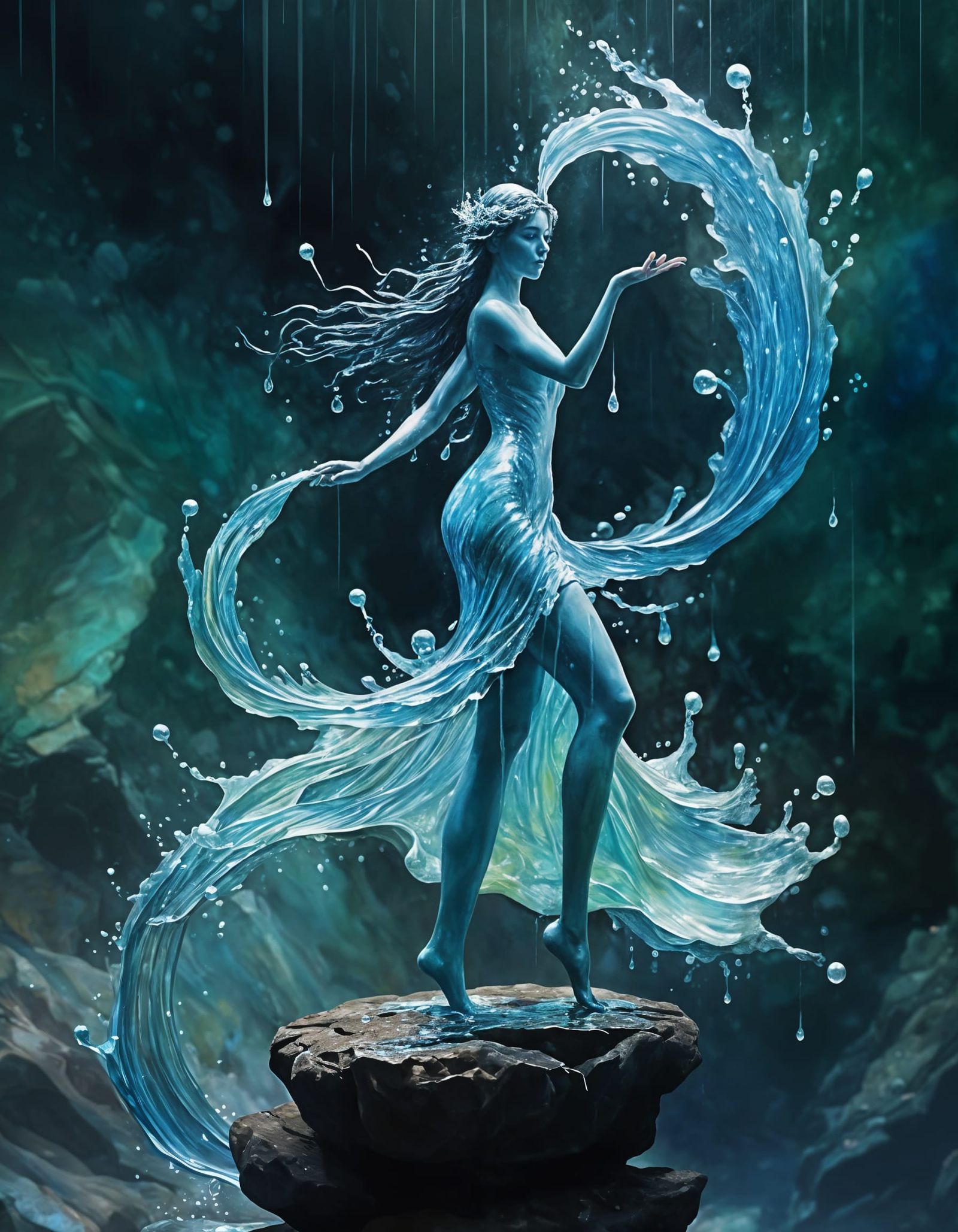 Water Elemental in Sfumato Chiaroscuro Style