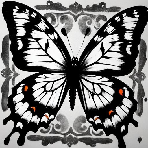 Ink Butterfly in Black and White Style