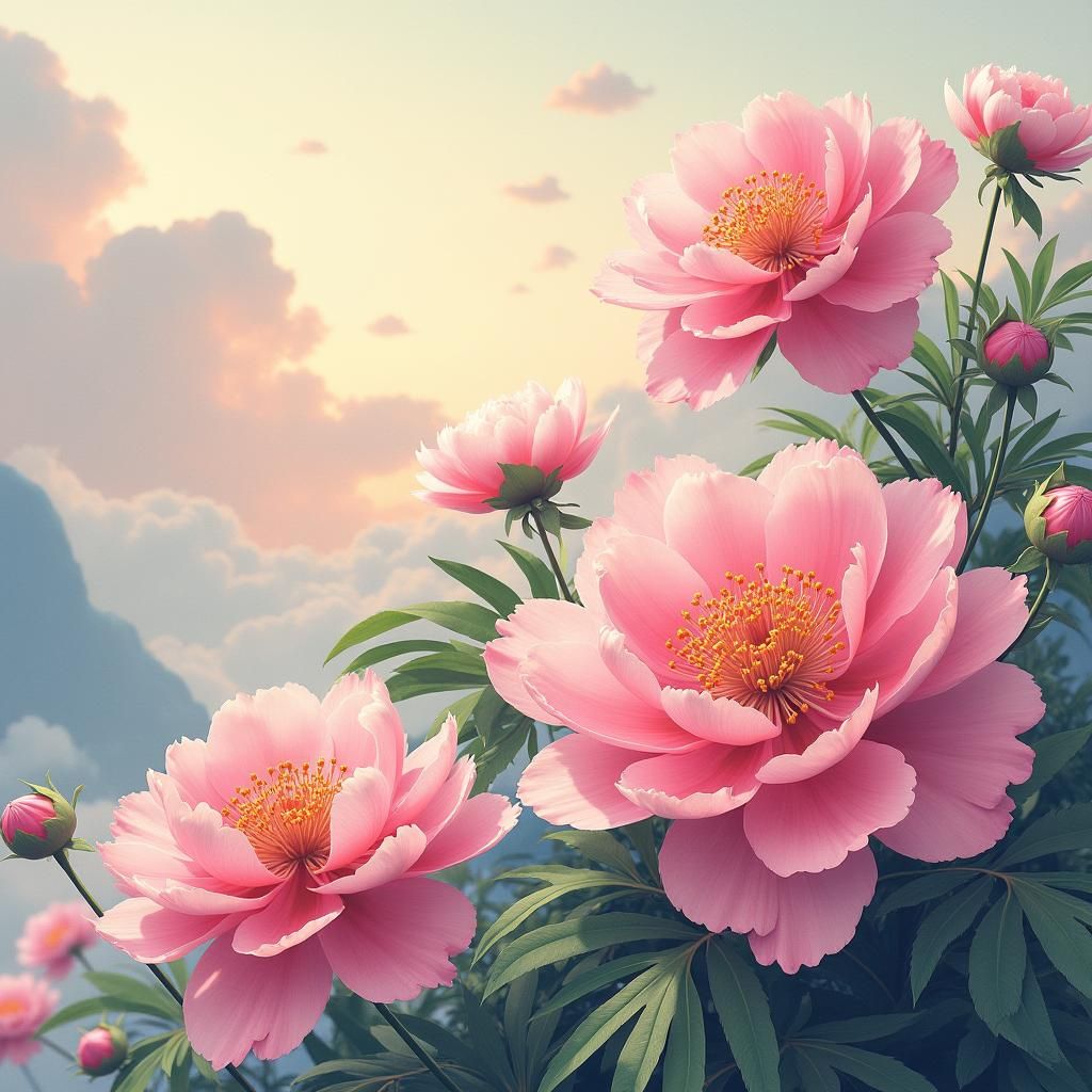 Fantastical Peonies in a Chinese Painting Style