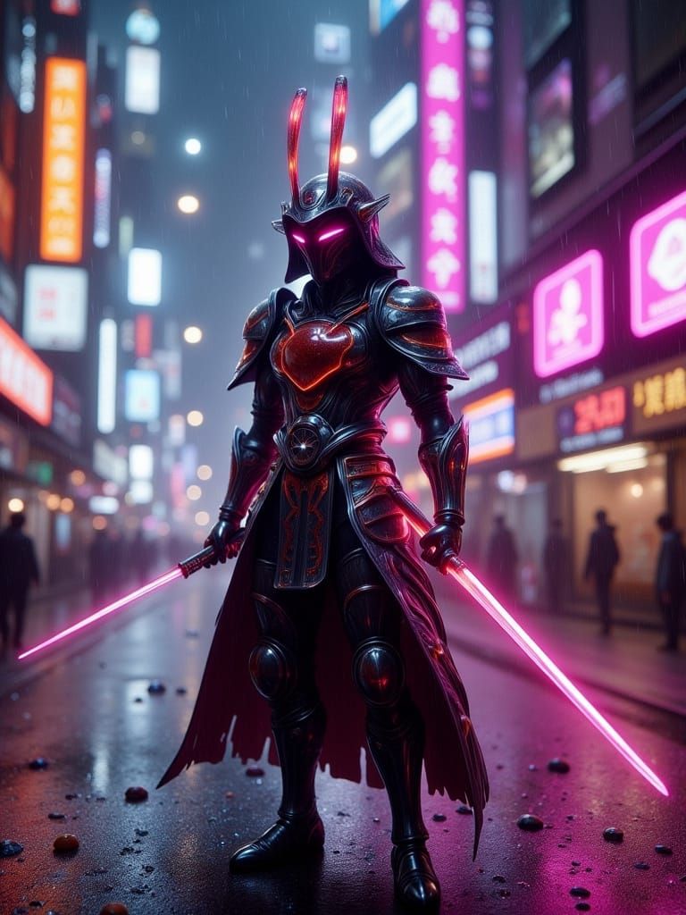 Cyberpunk Samurai in Neo-Tokyo