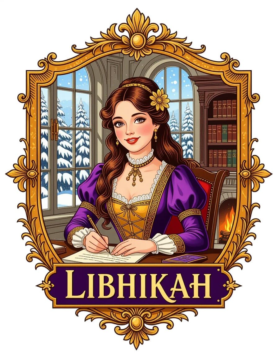 Victorian Emblem Logo of Lady Writing, Vintage Style