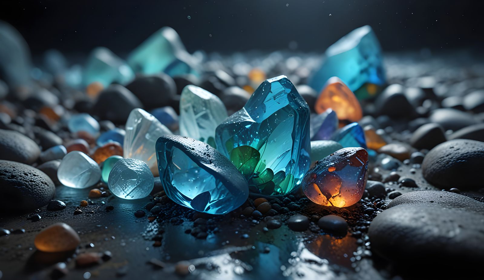 Glowing Sea Glass in Ethereal Blue Moonlight