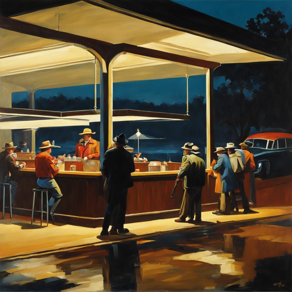 Greg Rutkowski Style Nighthawks Nightlife Scene