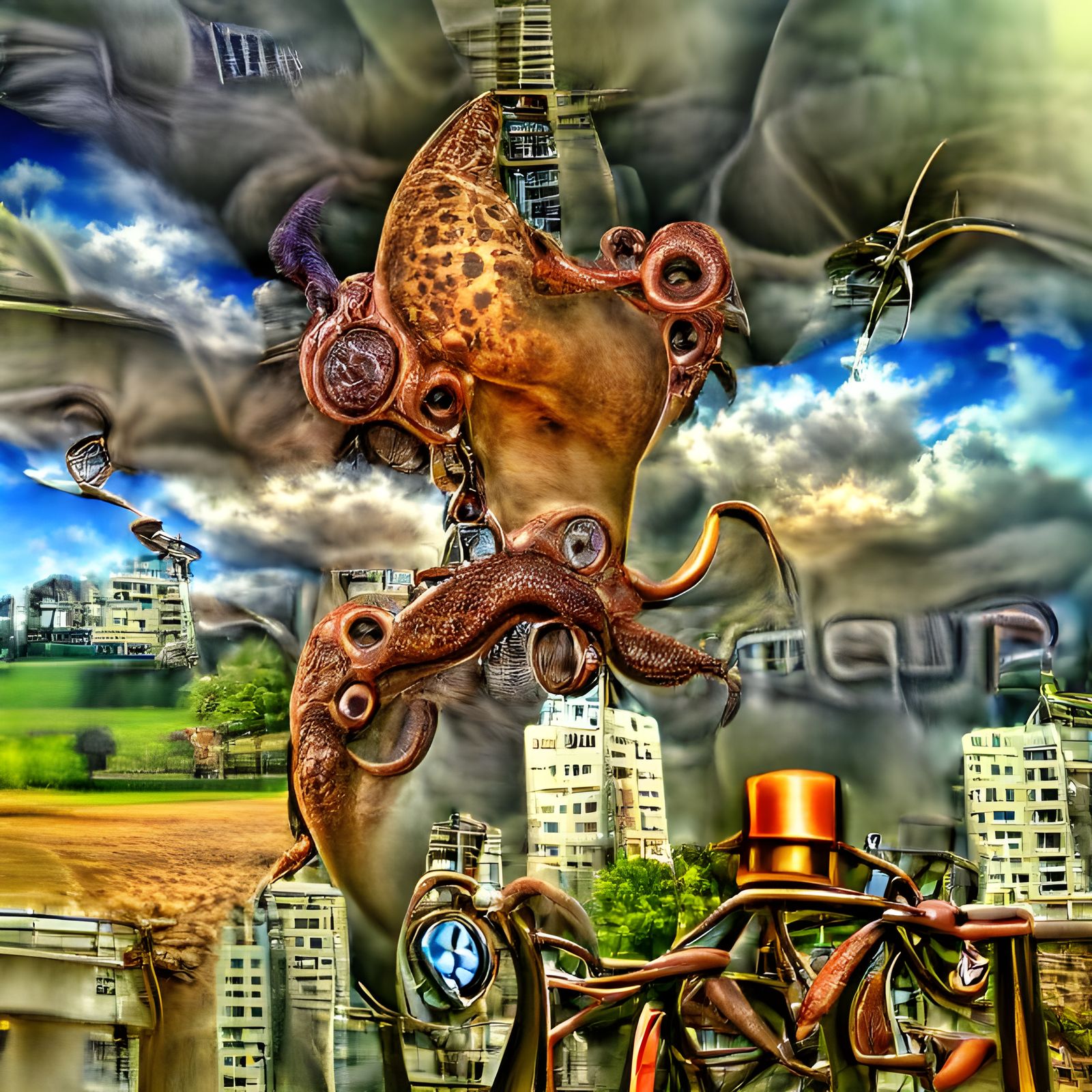Steampunk Octopus Conquers the World in Surreal HDR