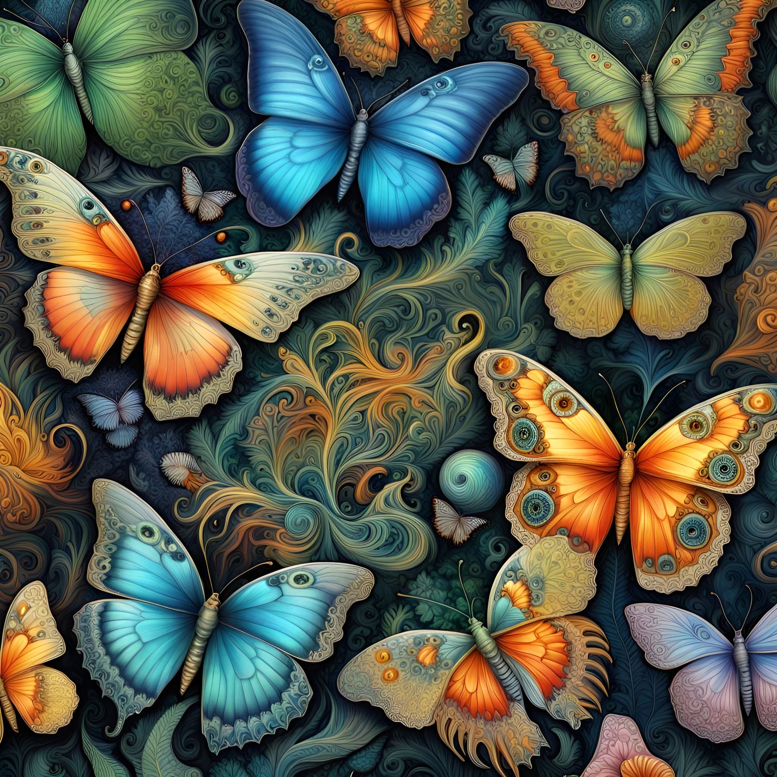 Butterflies in Forest: Ernst Haeckel Inspired Illustration