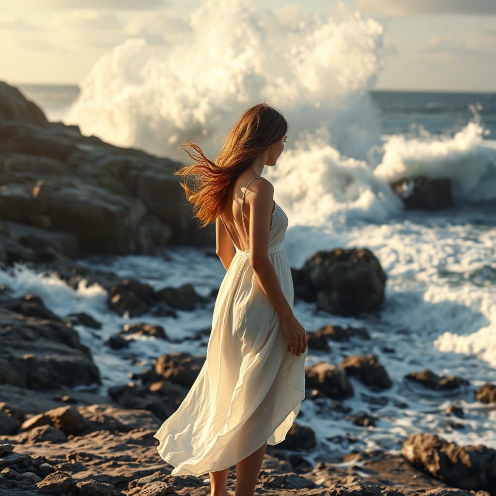 "The waves were crashing on the shore; it was a lovely sight."