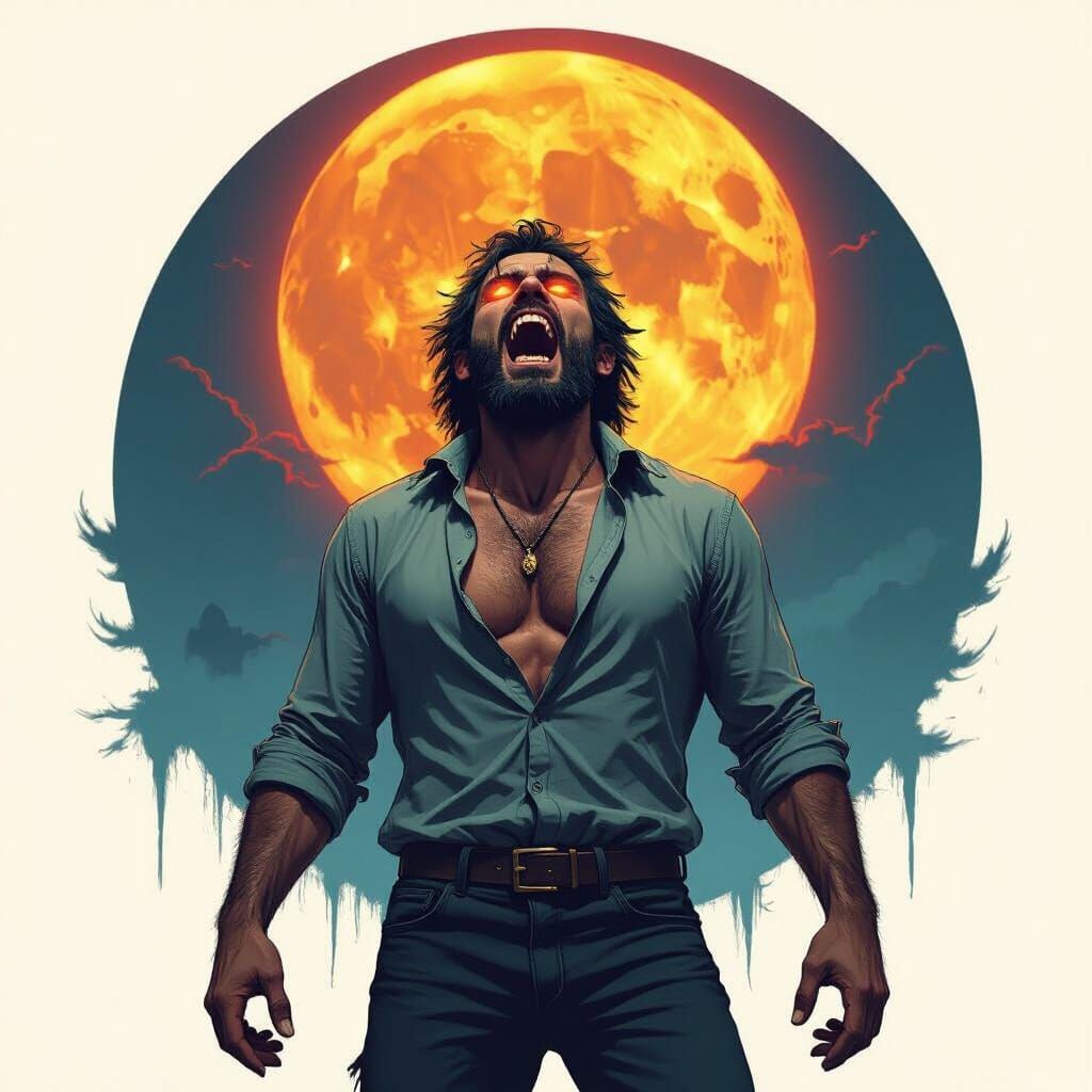 Werewolf Transformation Under Full Moon in Gothic Horror Sty...