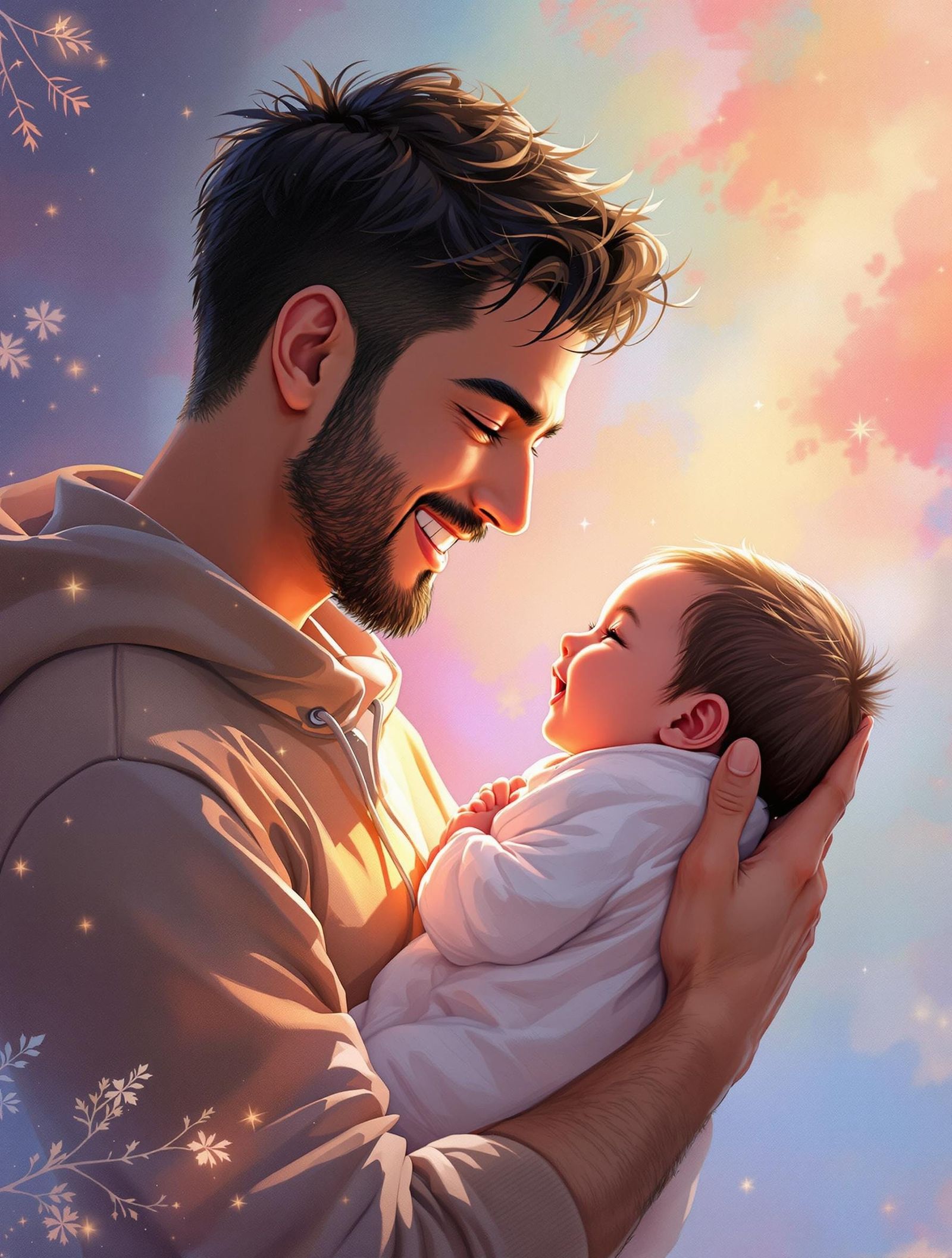 Father's Love: A Newborn Daughter in Anime Style