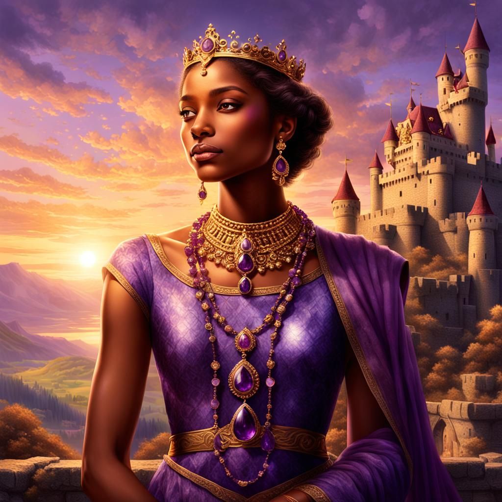 Goddess Receives Amethyst Necklace in Castle Setting