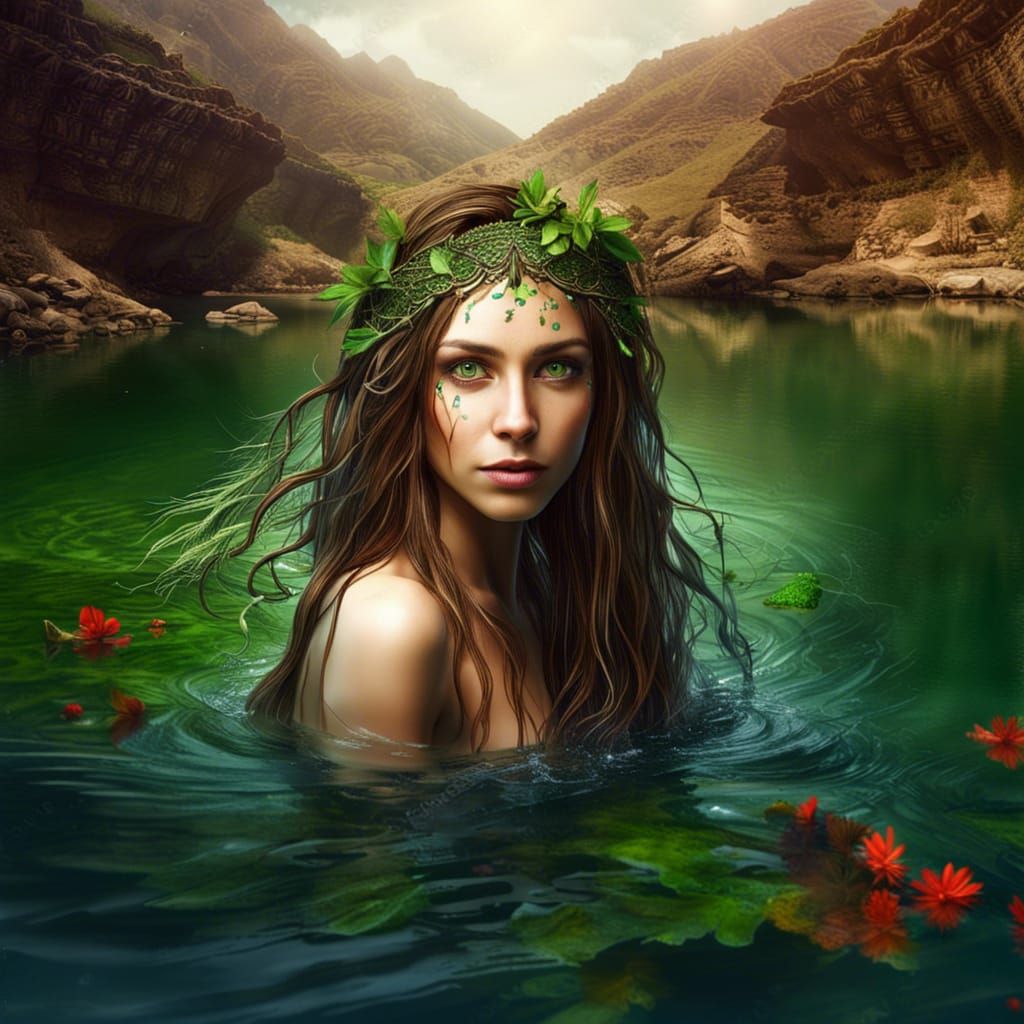 Woman Swimming in River: Fantasy Concept Art