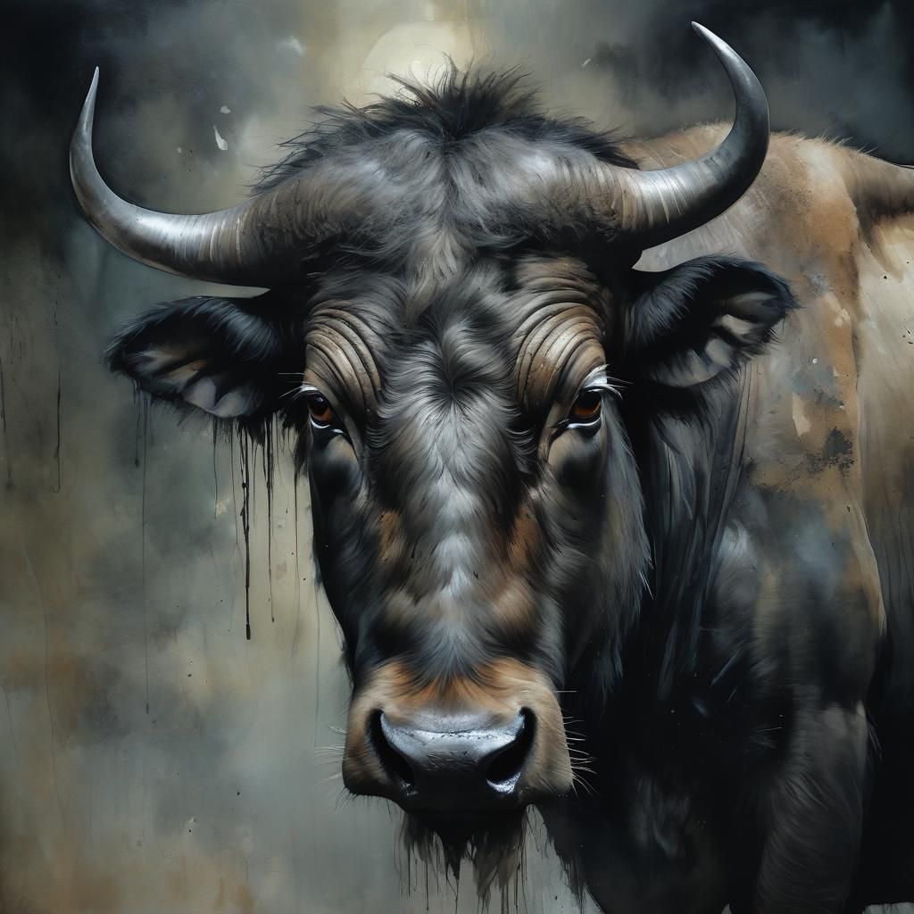 Curious Buffalo Sniffs Moonlight Air