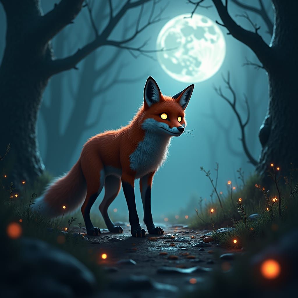 Mystical Forest: Fear-Stricken Fox in Matte Painting Style