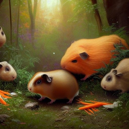 Guinea Pig Babies Feast: Hyperdetailed Forest Art