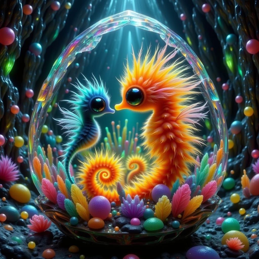 Water and Fire Creatures in Gemstone, Dreamlike Concept Art ...