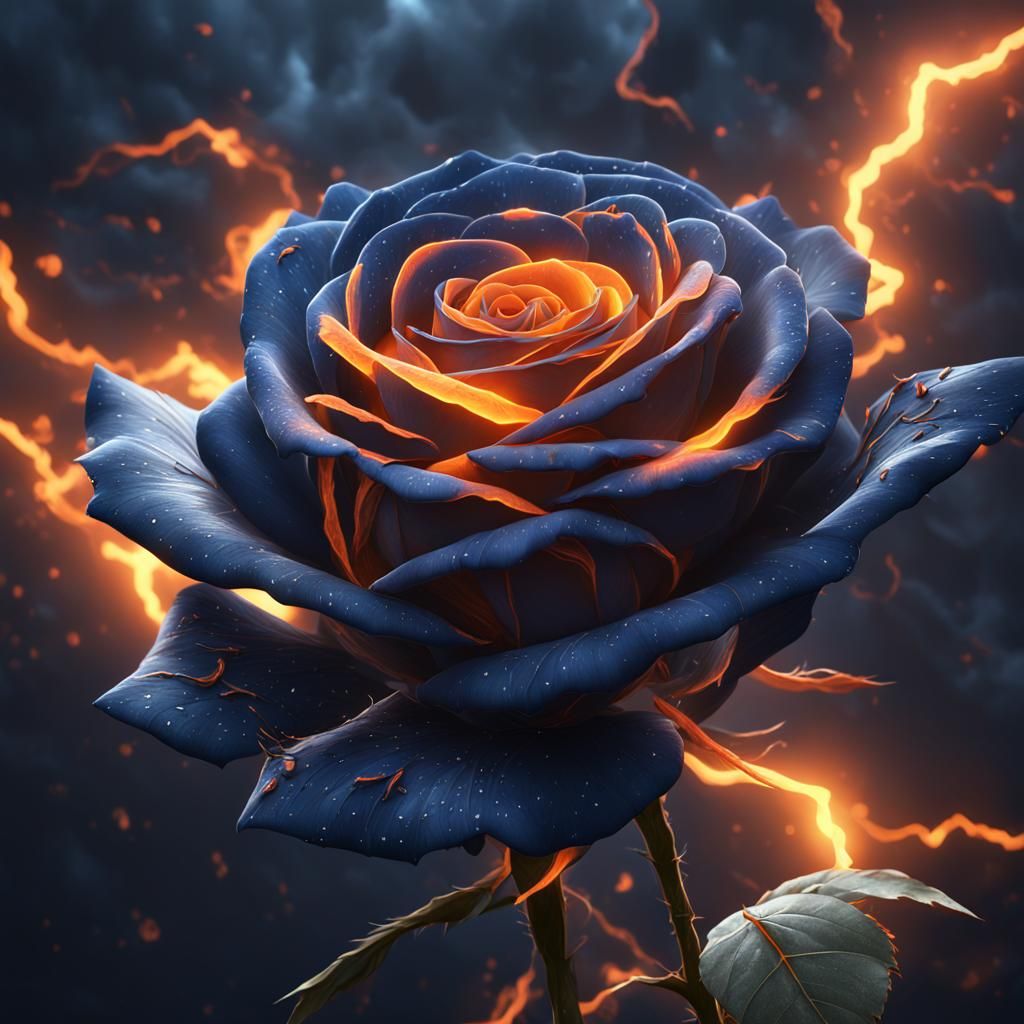 Dark Blue Rose with Orange Lightning