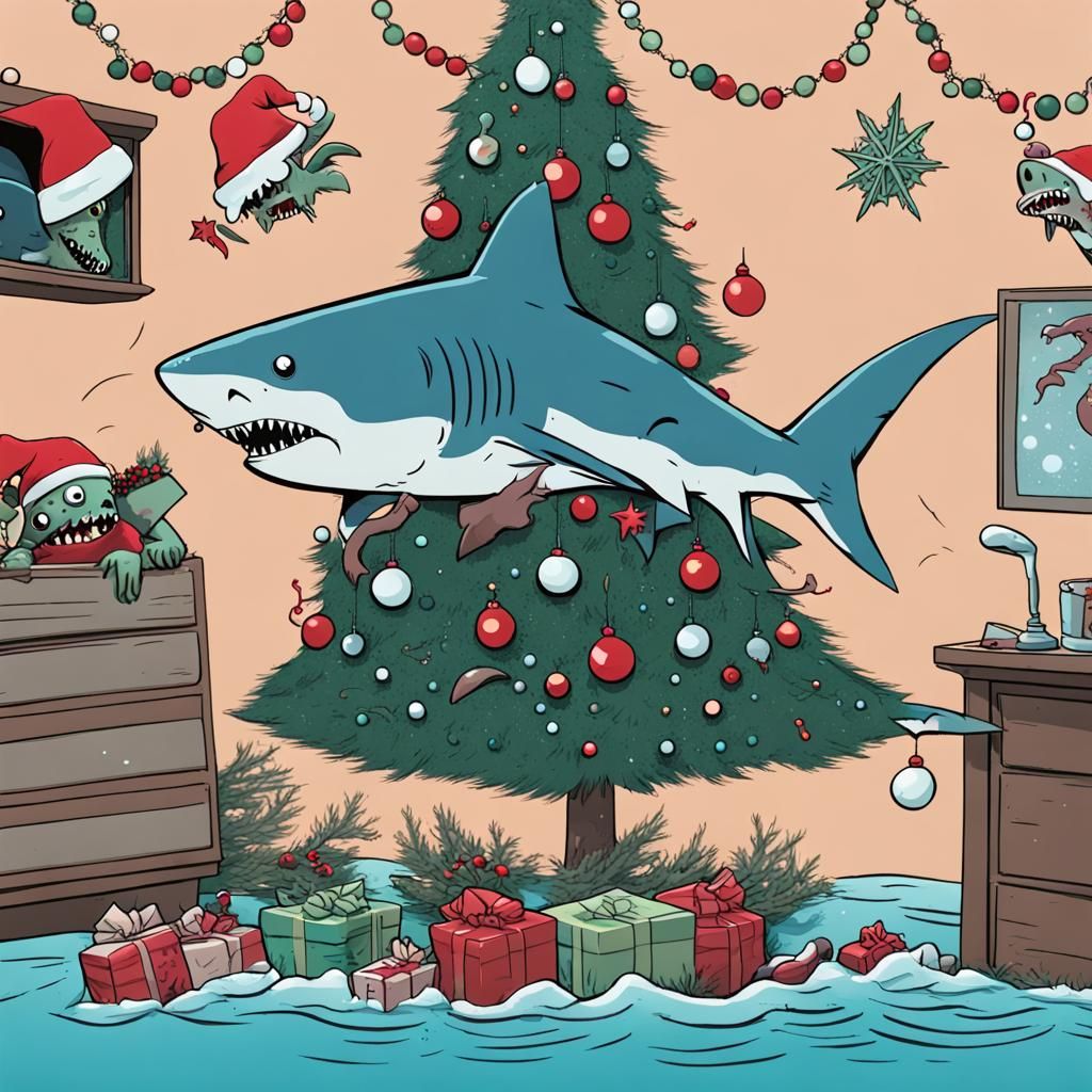 Zombie Shark's Christmas Tree Underwater