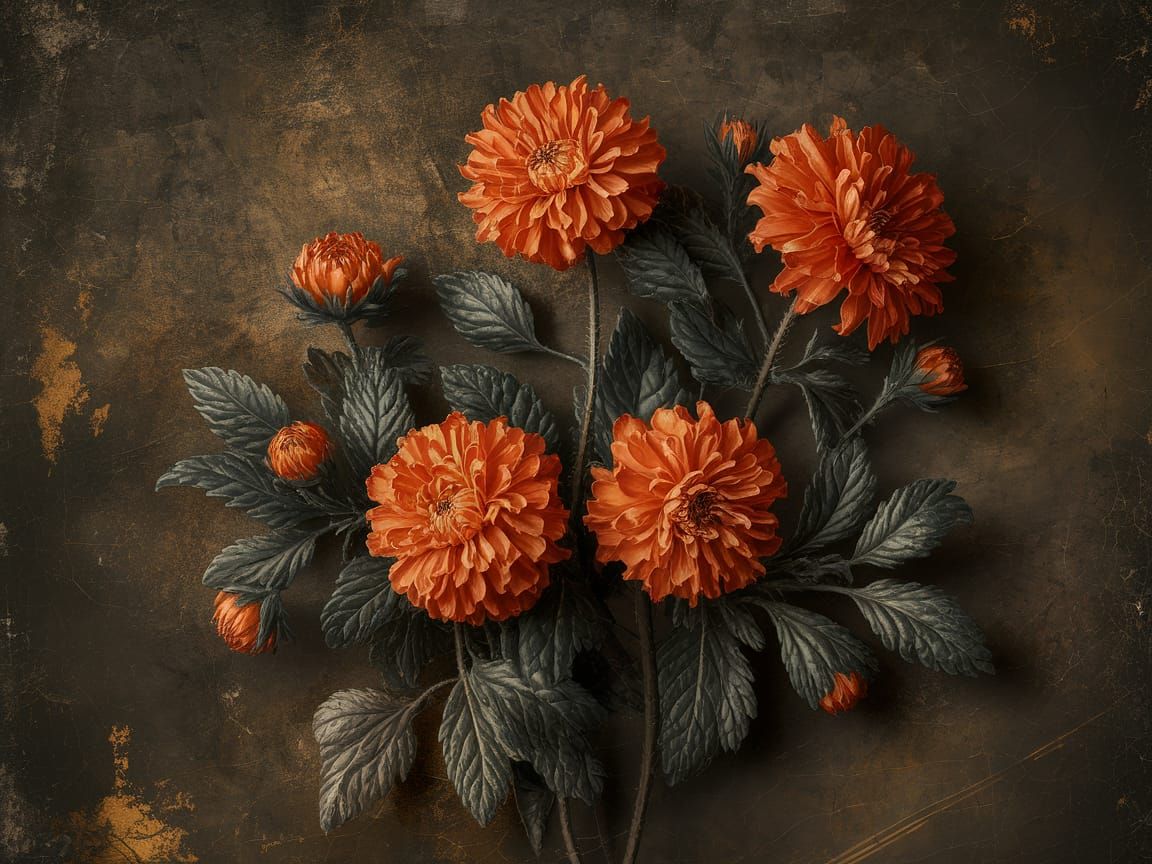 Vintage Botanical Masterpiece with Moody Flowers