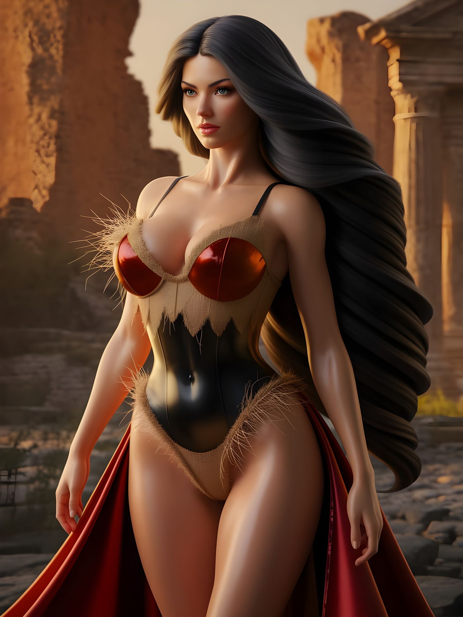Italian Goddess Among Ancient Ruins in 3D Digital Art