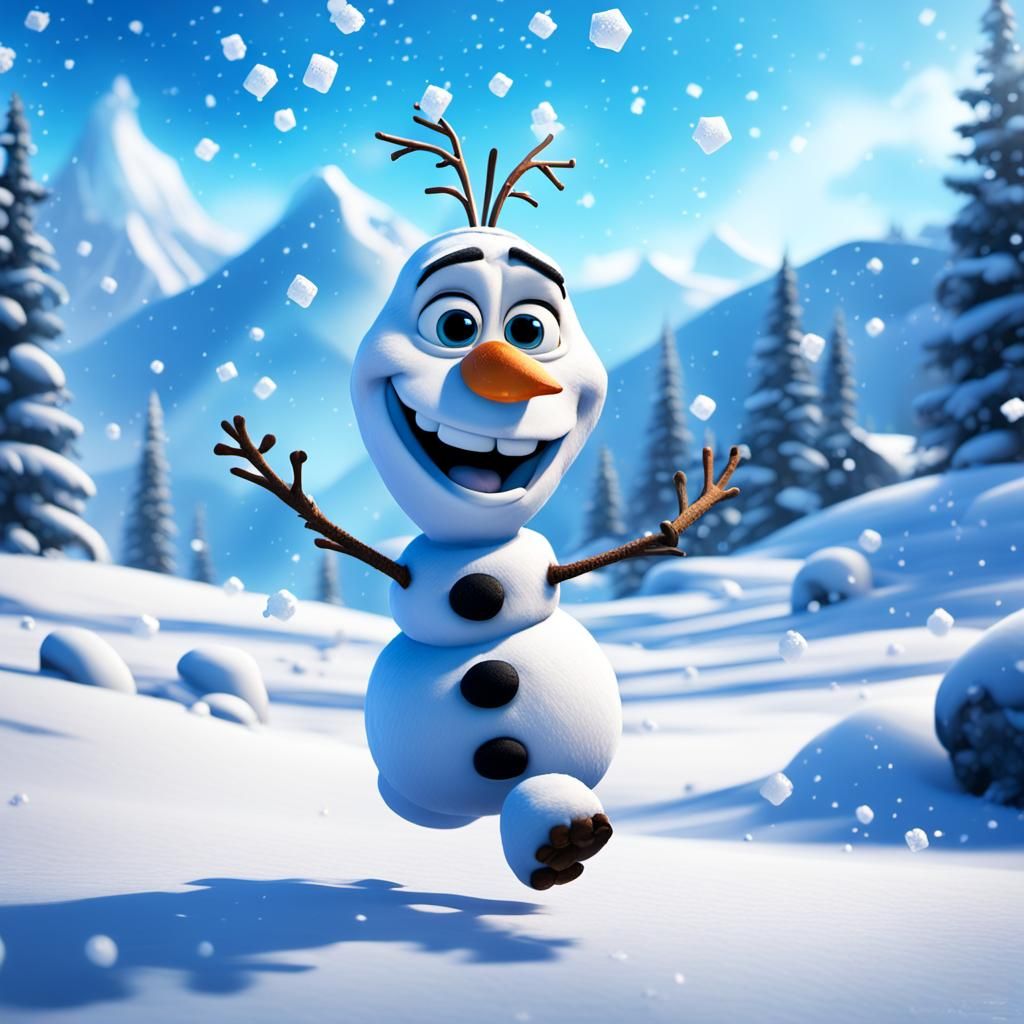 Olaf in Falling Snow, 3D Digital Art