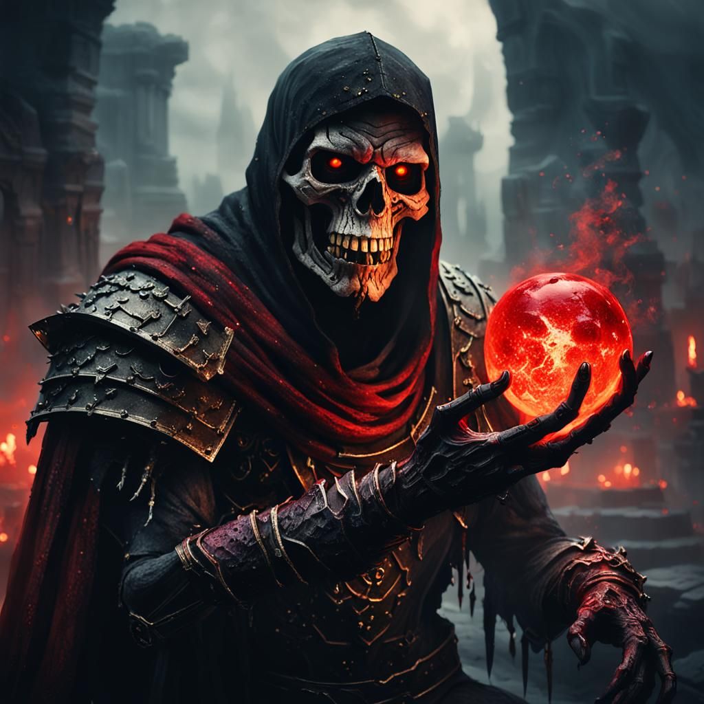 Undead Curse Bringer with Red Artifact in Dark Fantasy
