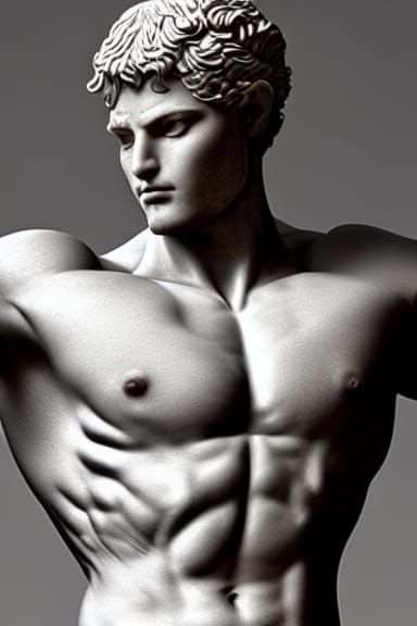 Muscular Greek Man Marble Sculpture in Renaissance Style