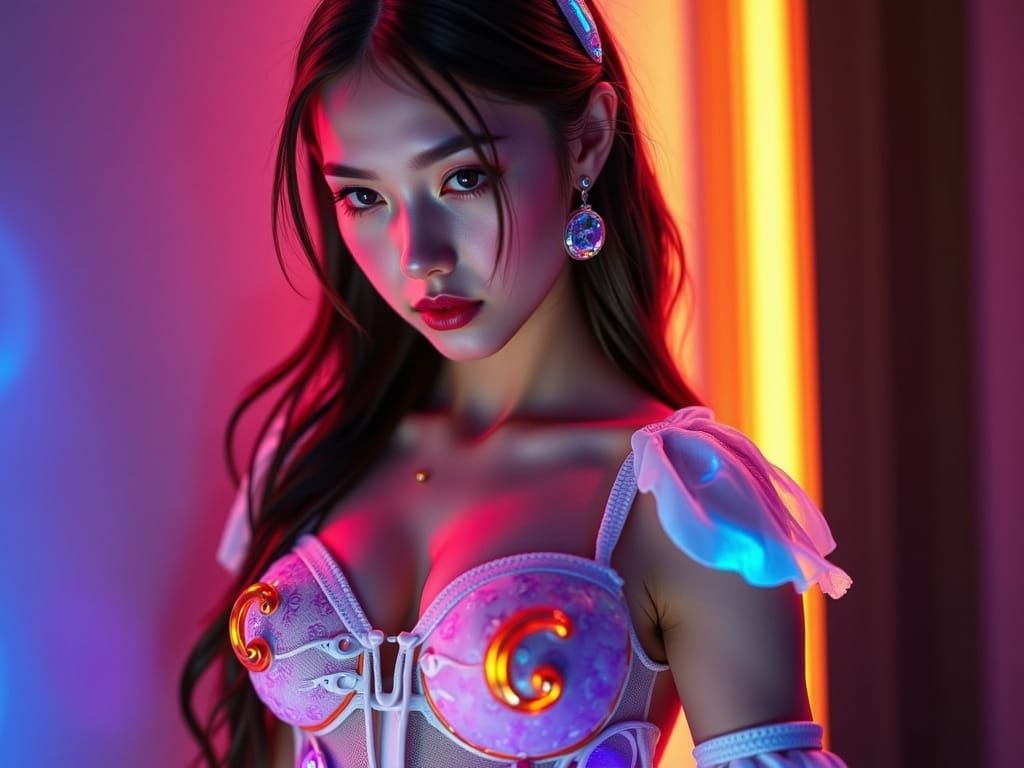 Hyperrealistic Portrait of a Futuristic Beauty in Vibrant, I...