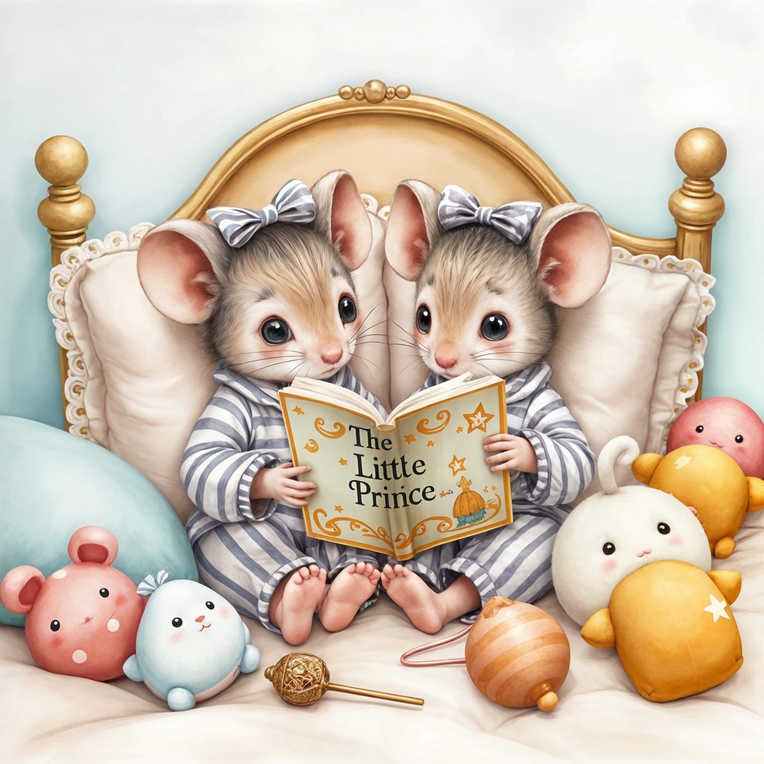 Cute Mice Couple Reading in Bed