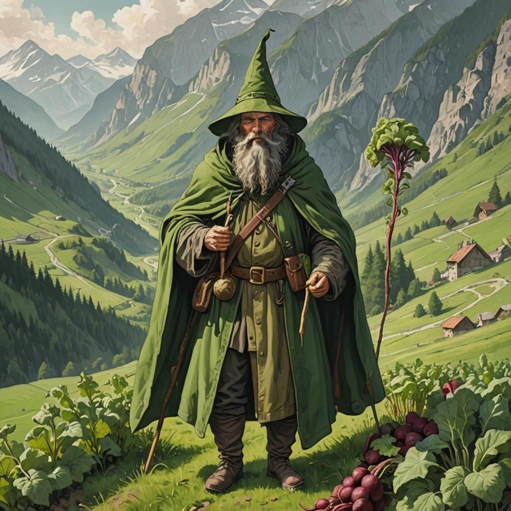 Mountain King Rübezahl in a Vibrant Landscape