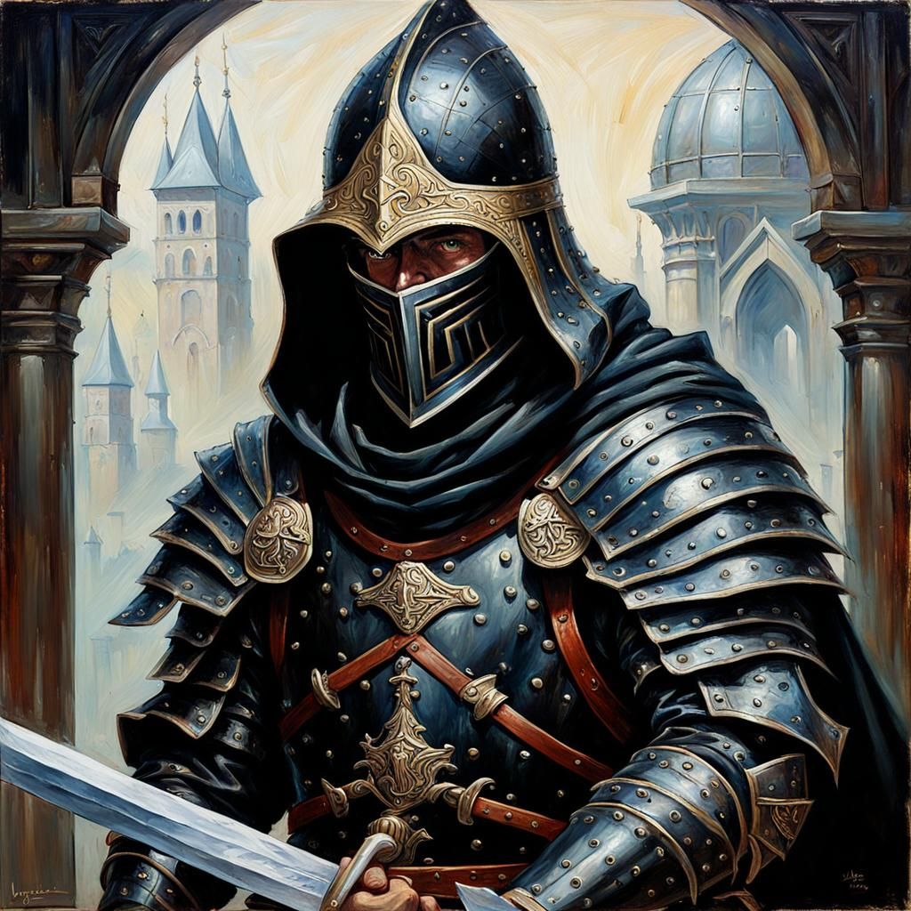 Magic Swordsman in Black Leather Armor